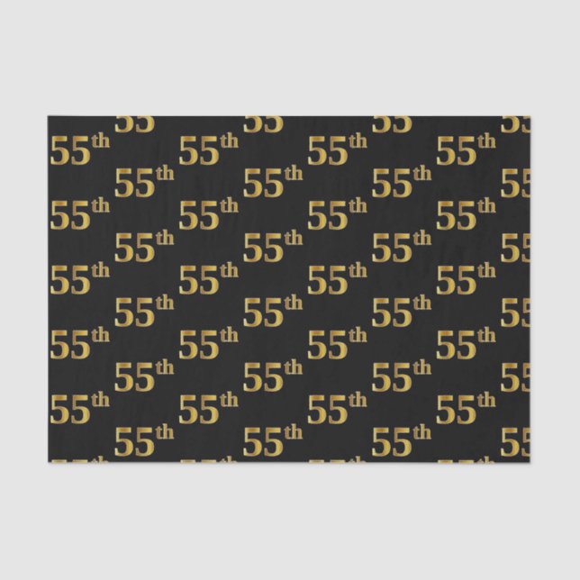 Black, Faux Gold 55th (Fifty-Fifth) Event Tissue Paper (Front)