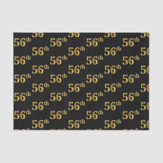 Black, Faux Gold 56th (Fifty-Sixth) Event Tissue Paper (Front)