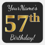 [ Thumbnail: Black, Faux Gold 57th Birthday + Custom Name Sticker ]