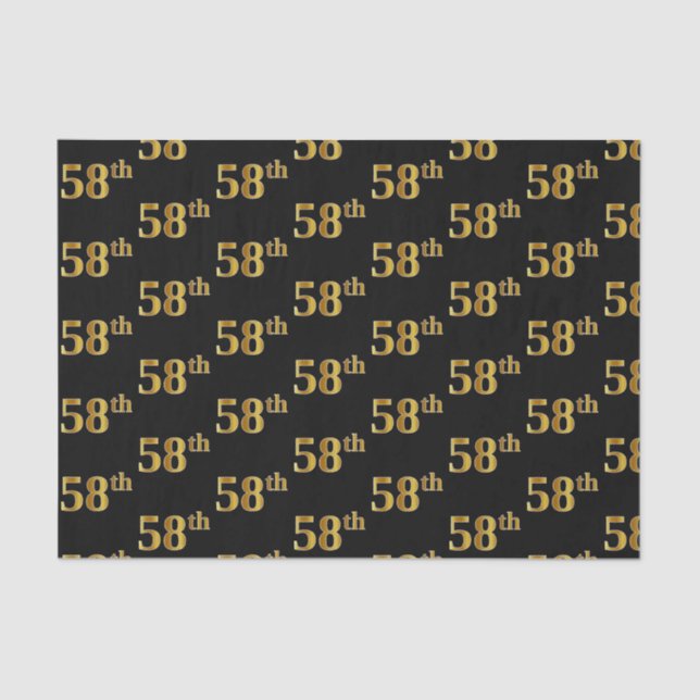 Black, Faux Gold 58th (Fifty-Eighth) Event Tissue Paper (Front)