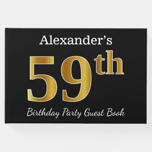 Black Faux Gold 59th Birthday Party  Custom Name Guest Book