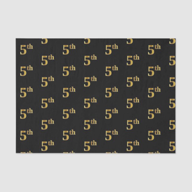 Black, Faux Gold 5th (Fifth) Event Tissue Paper (Front)