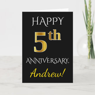 Black, Faux Gold 5th Wedding Anniversary Name Card