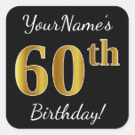 [ Thumbnail: Black, Faux Gold 60th Birthday + Custom Name Sticker ]