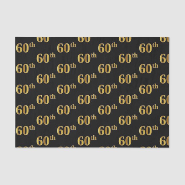 Black, Faux Gold 60th (Sixtieth) Event Tissue Paper (Front)