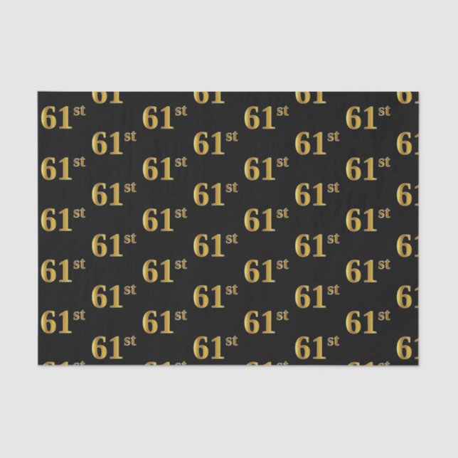 Black, Faux Gold 61st (Sixty-First) Event Tissue Paper (Front)