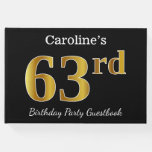 [ Thumbnail: Black, Faux Gold 63rd Birthday Party + Custom Name Guest Book ]