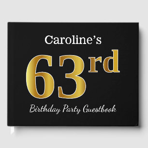 Black, Faux Gold 63rd Birthday Party + Custom Name Guest Book