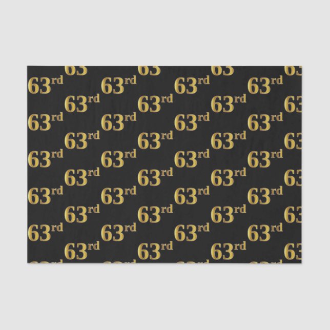Black, Faux Gold 63rd (Sixty-Third) Event Tissue Paper (Front)