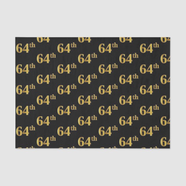 Black, Faux Gold 64th (Sixty-Fourth) Event Tissue Paper (Front)
