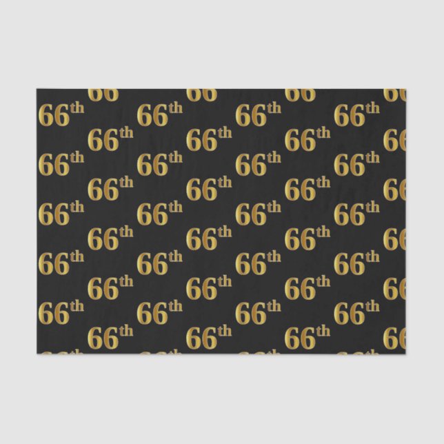 Black, Faux Gold 66th (Sixty-Sixth) Event Tissue Paper (Front)