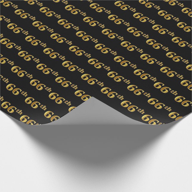 Black, Faux Gold 66th (Sixty-Sixth) Event Wrapping Paper (Corner)