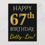 [ Thumbnail: Black, Faux Gold 67th Birthday + Custom Name Postcard ]