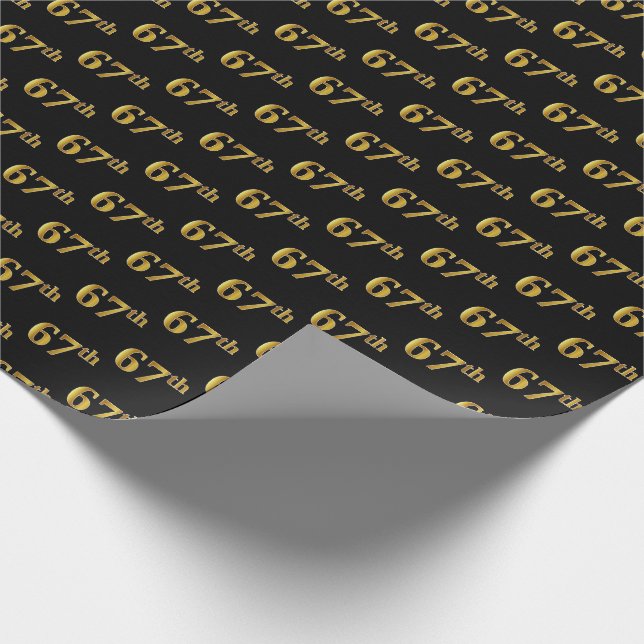 Black, Faux Gold 67th (Sixty-Seventh) Event Wrapping Paper (Corner)