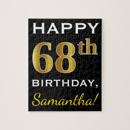 Black Faux Gold 68th Birthday  Custom Name Jigsaw Puzzle