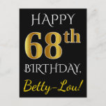 [ Thumbnail: Black, Faux Gold 68th Birthday + Custom Name Postcard ]