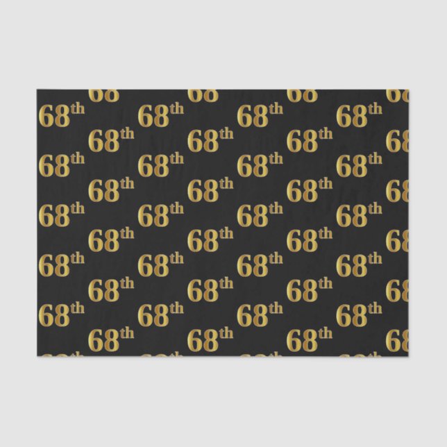 Black, Faux Gold 68th (Sixty-Eighth) Event Tissue Paper (Front)