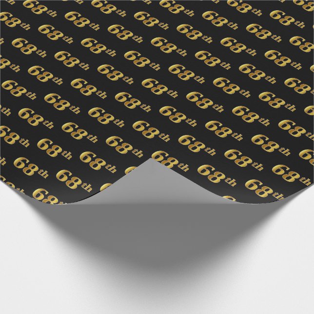 Black, Faux Gold 68th (Sixty-Eighth) Event Wrapping Paper (Corner)