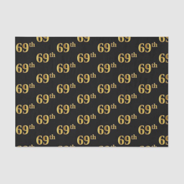 Black, Faux Gold 69th (Sixty-Ninth) Event Tissue Paper (Front)