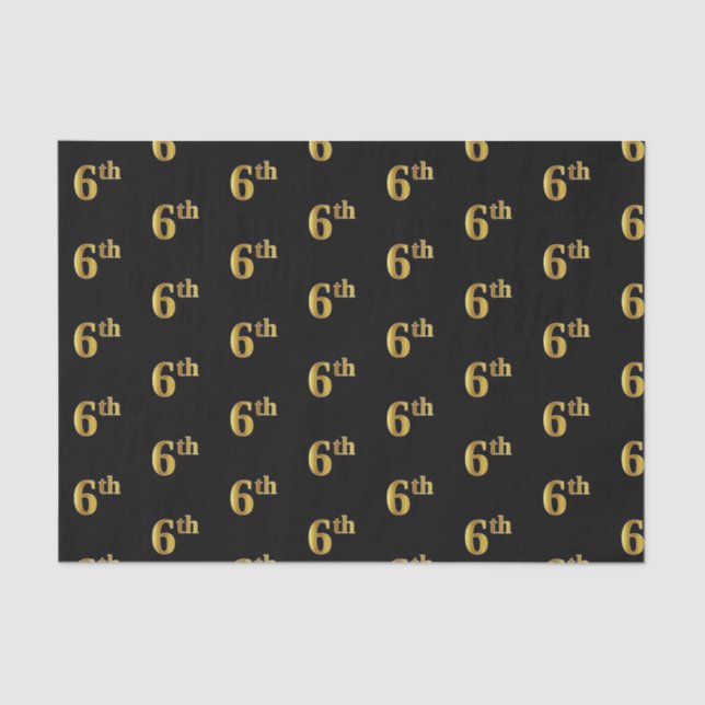 Black, Faux Gold 6th (Sixth) Event Tissue Paper (Front)