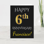 [ Thumbnail: Black, Faux Gold 6th Wedding Anniversary + Name Card ]