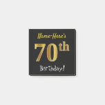 [ Thumbnail: Black, Faux Gold 70th Birthday, With Custom Name Notes ]