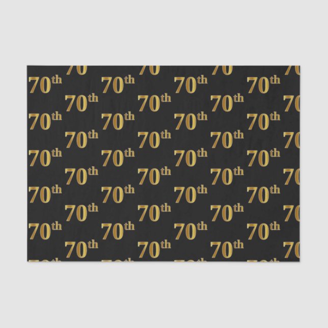 Black, Faux Gold 70th (Seventieth) Event Tissue Paper (Front)
