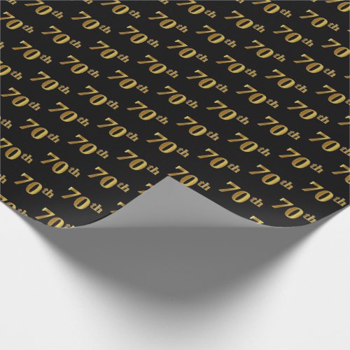 Black Faux Gold 70th Seventieth Event Wrapping Paper