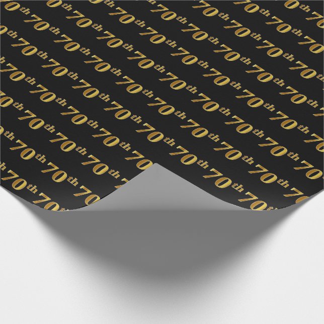 Black, Faux Gold 70th (Seventieth) Event Wrapping Paper (Corner)