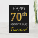 [ Thumbnail: Black, Faux Gold 70th Wedding Anniversary + Name Card ]