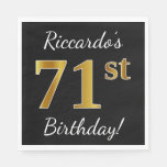 [ Thumbnail: Black, Faux Gold 71st Birthday + Custom Name Napkin ]