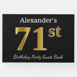 [ Thumbnail: Black, Faux Gold 71st Birthday Party + Custom Name Guest Book ]