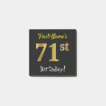 [ Thumbnail: Black, Faux Gold 71st Birthday, With Custom Name Notes ]