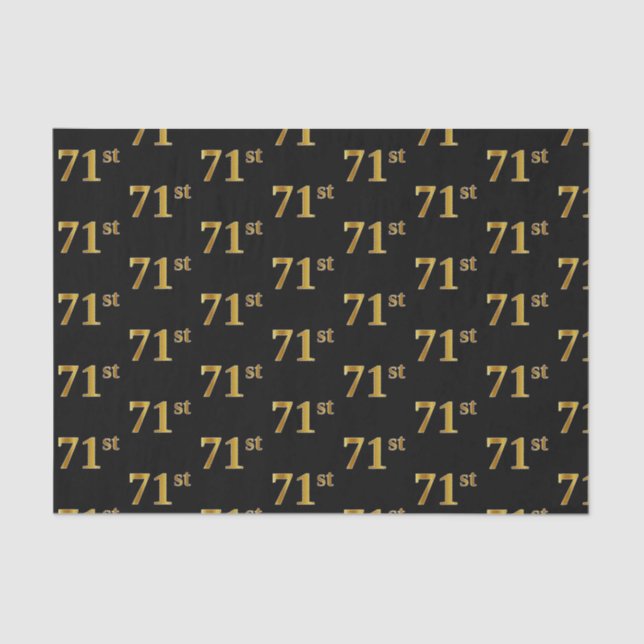 Black, Faux Gold 71st (Seventy-First) Event Tissue Paper (Front)