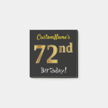 [ Thumbnail: Black, Faux Gold 72nd Birthday, With Custom Name Notes ]