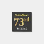 [ Thumbnail: Black, Faux Gold 73rd Birthday, With Custom Name Notes ]