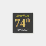 [ Thumbnail: Black, Faux Gold 74th Birthday, With Custom Name Notes ]