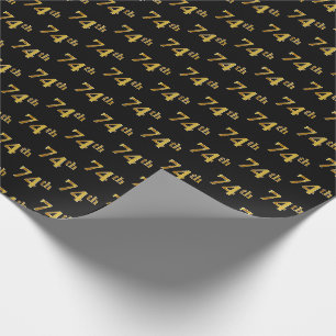 Black, Faux Gold 74th (Seventy-Fourth) Event Wrapping Paper