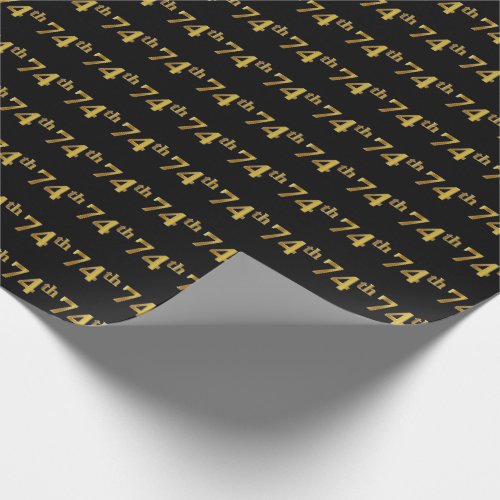 Black Faux Gold 74th Seventy_Fourth Event Wrapping Paper