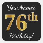 [ Thumbnail: Black, Faux Gold 76th Birthday + Custom Name Sticker ]