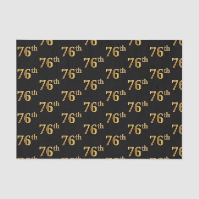 Black, Faux Gold 76th (Seventy-Sixth) Event Tissue Paper (Front)