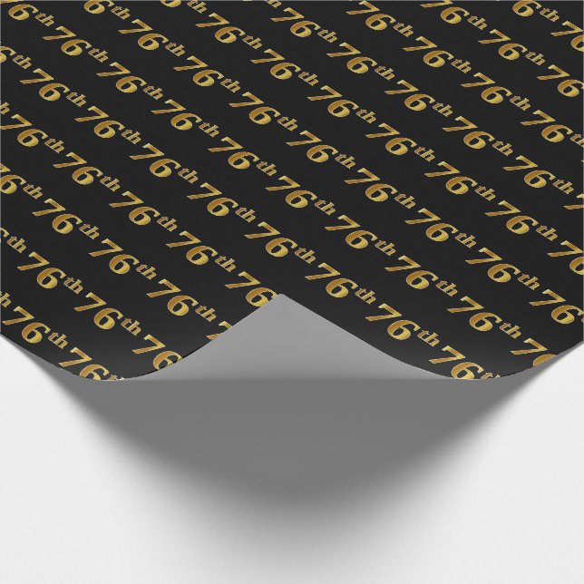 Black, Faux Gold 76th (Seventy-Sixth) Event Wrapping Paper (Corner)