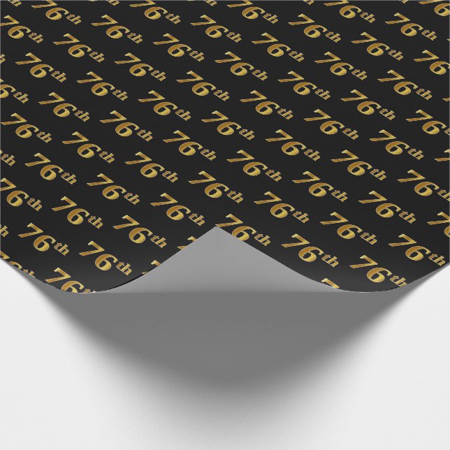 Black, Faux Gold 76th (Seventy-Sixth) Event Wrapping Paper (Corner)