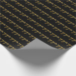 [ Thumbnail: Black, Faux Gold 77th (Seventy-Seventh) Event Wrapping Paper ]