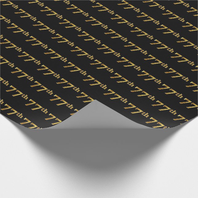 Black, Faux Gold 77th (Seventy-Seventh) Event Wrapping Paper (Corner)