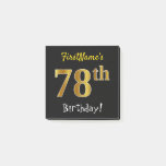 [ Thumbnail: Black, Faux Gold 78th Birthday, With Custom Name Notes ]