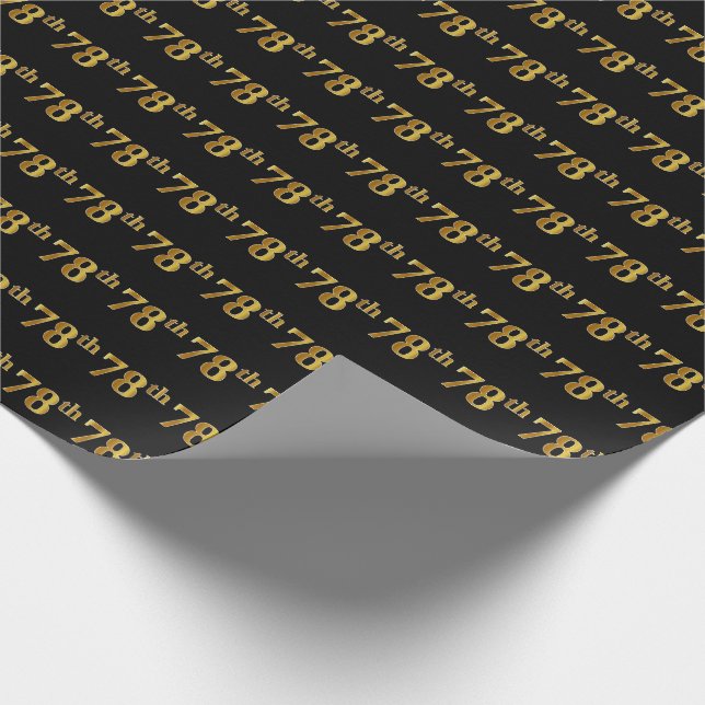 Black, Faux Gold 78th (Seventy-Eighth) Event Wrapping Paper (Corner)