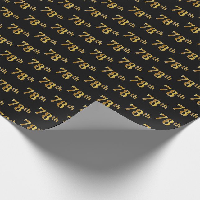 Black, Faux Gold 78th (Seventy-Eighth) Event Wrapping Paper (Corner)