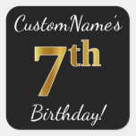 [ Thumbnail: Black, Faux Gold 7th Birthday + Custom Name Sticker ]