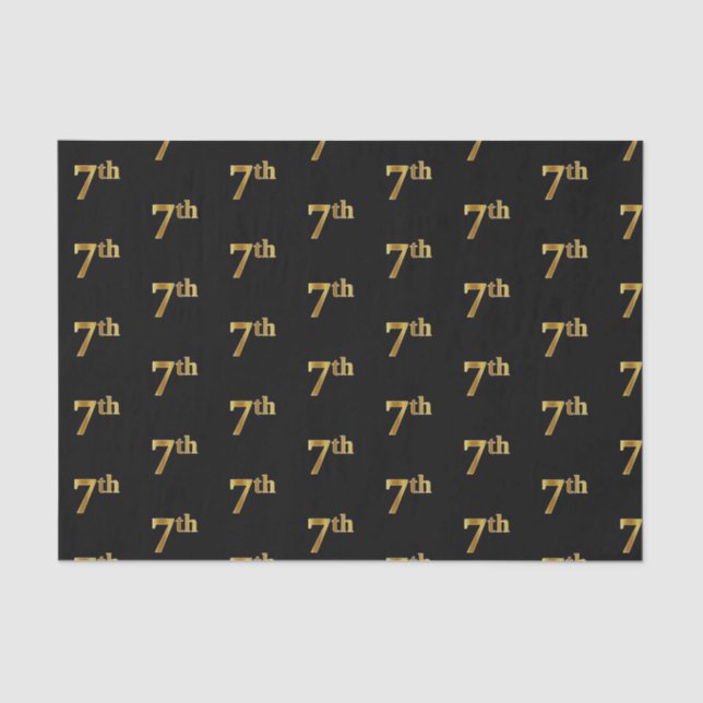 Black, Faux Gold 7th (Seventh) Event Tissue Paper (Front)